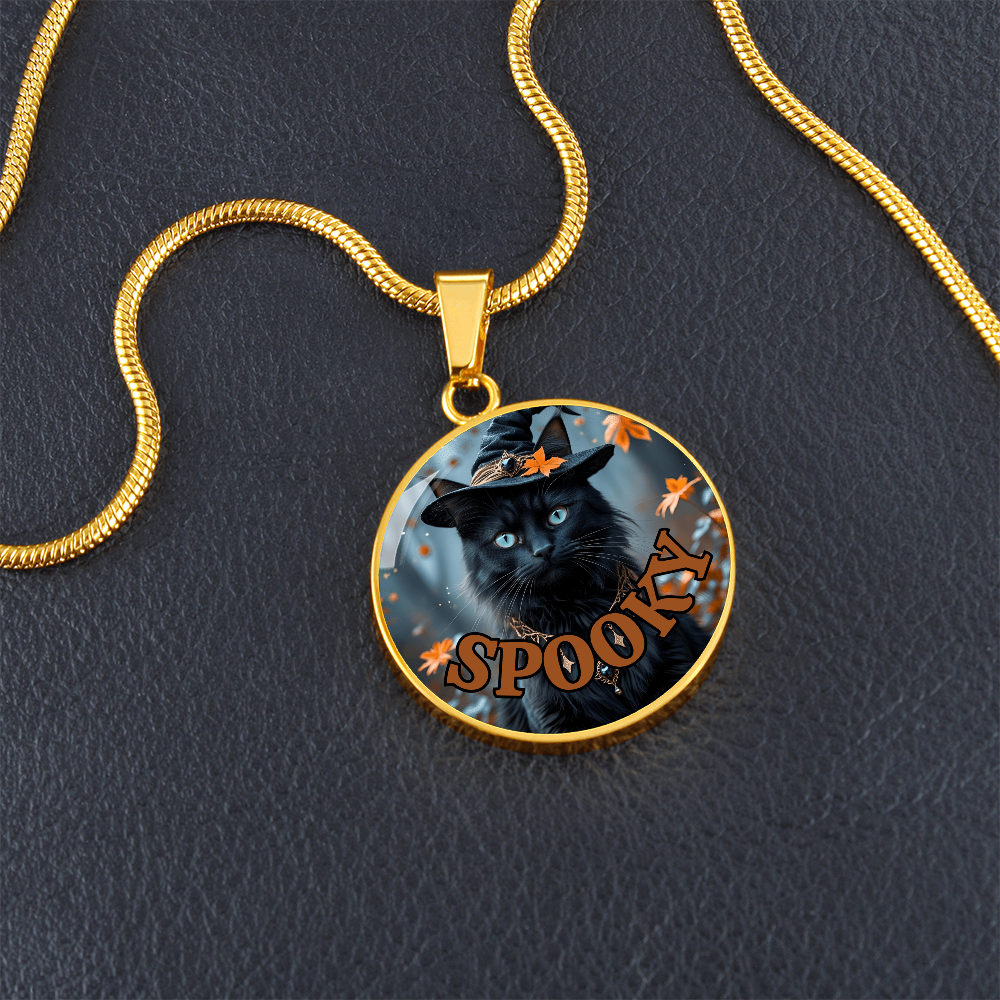 Spooky Witchy Cat Pendant Necklace for Halloween