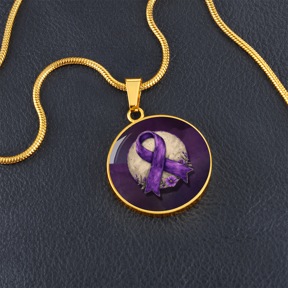 Purple Ribbon Illustration Pendant Necklace
