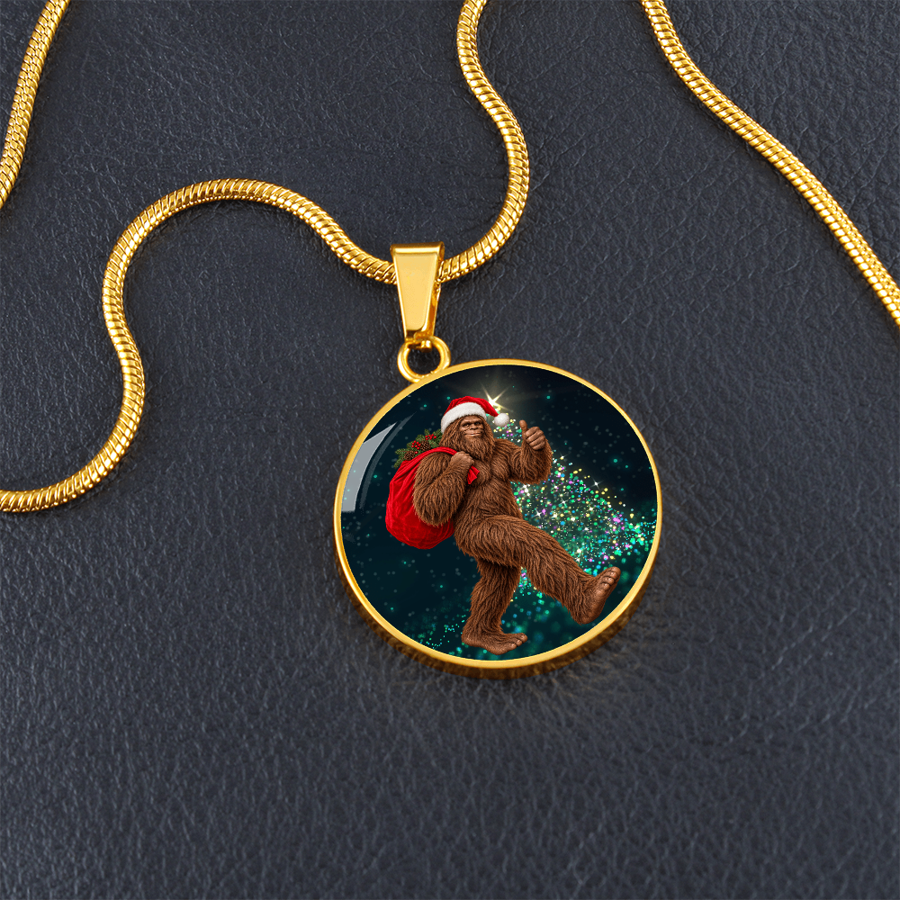 Christmas Bigfoot Necklace – Santa Sasquatch Holiday Pendant
