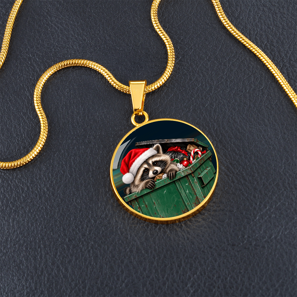 Christmas Jimothy Raccoon Pendant Necklace | Funny Holiday Dumpster Raccoon Jewelry