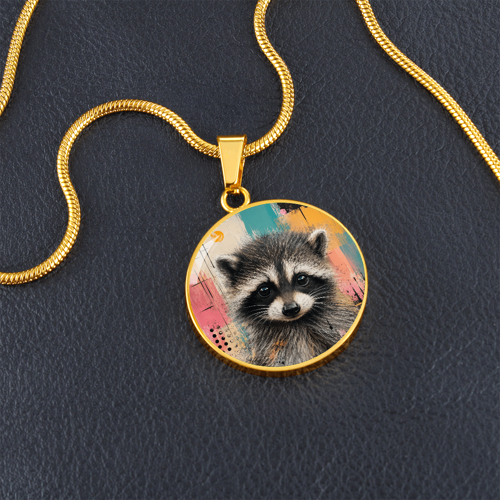 Jimothy Watercolor Raccoon Necklace: Whimsical Circle Pendant