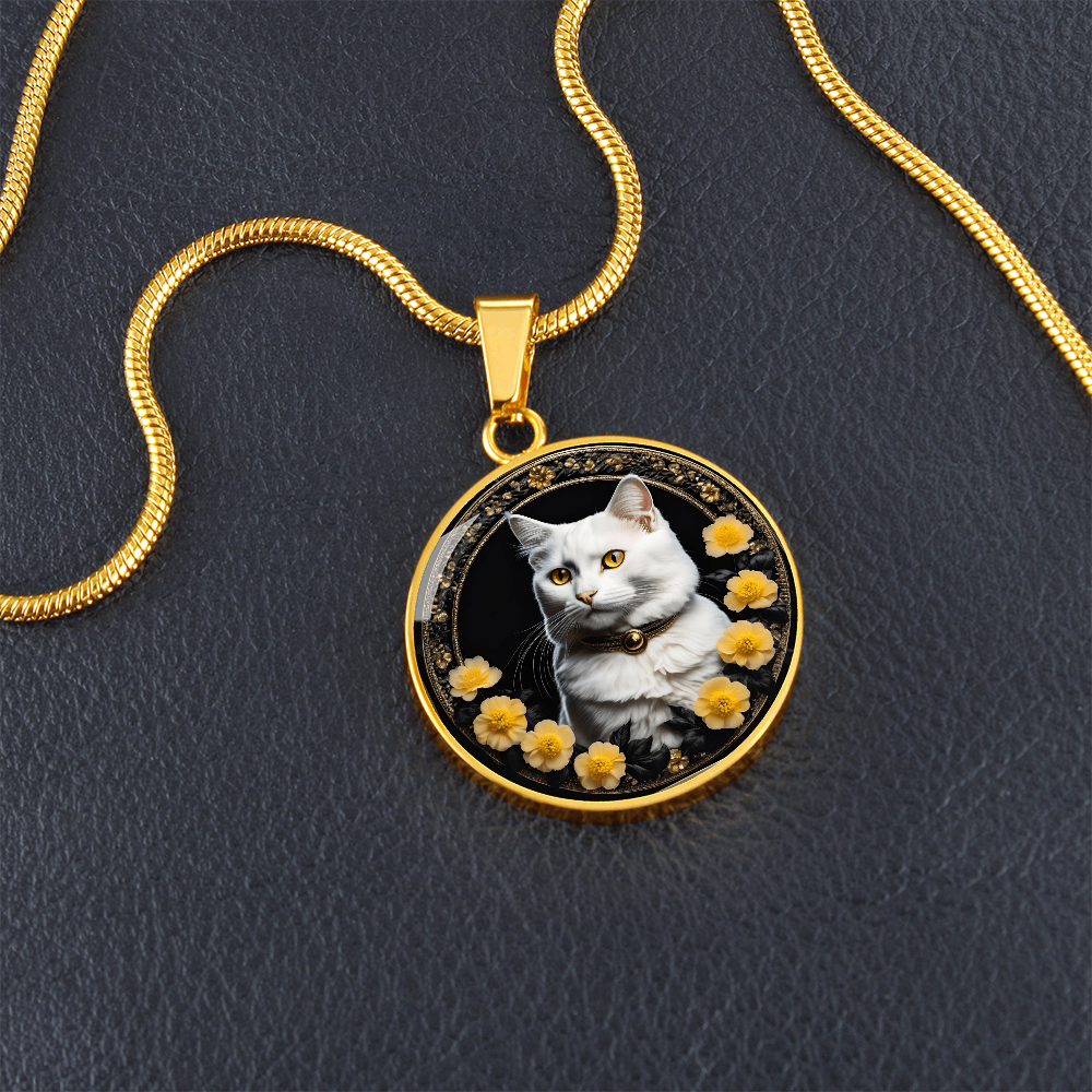 Flowery Yellow-Eyed Kitty Cameo Necklace ShineOn Fulfillment