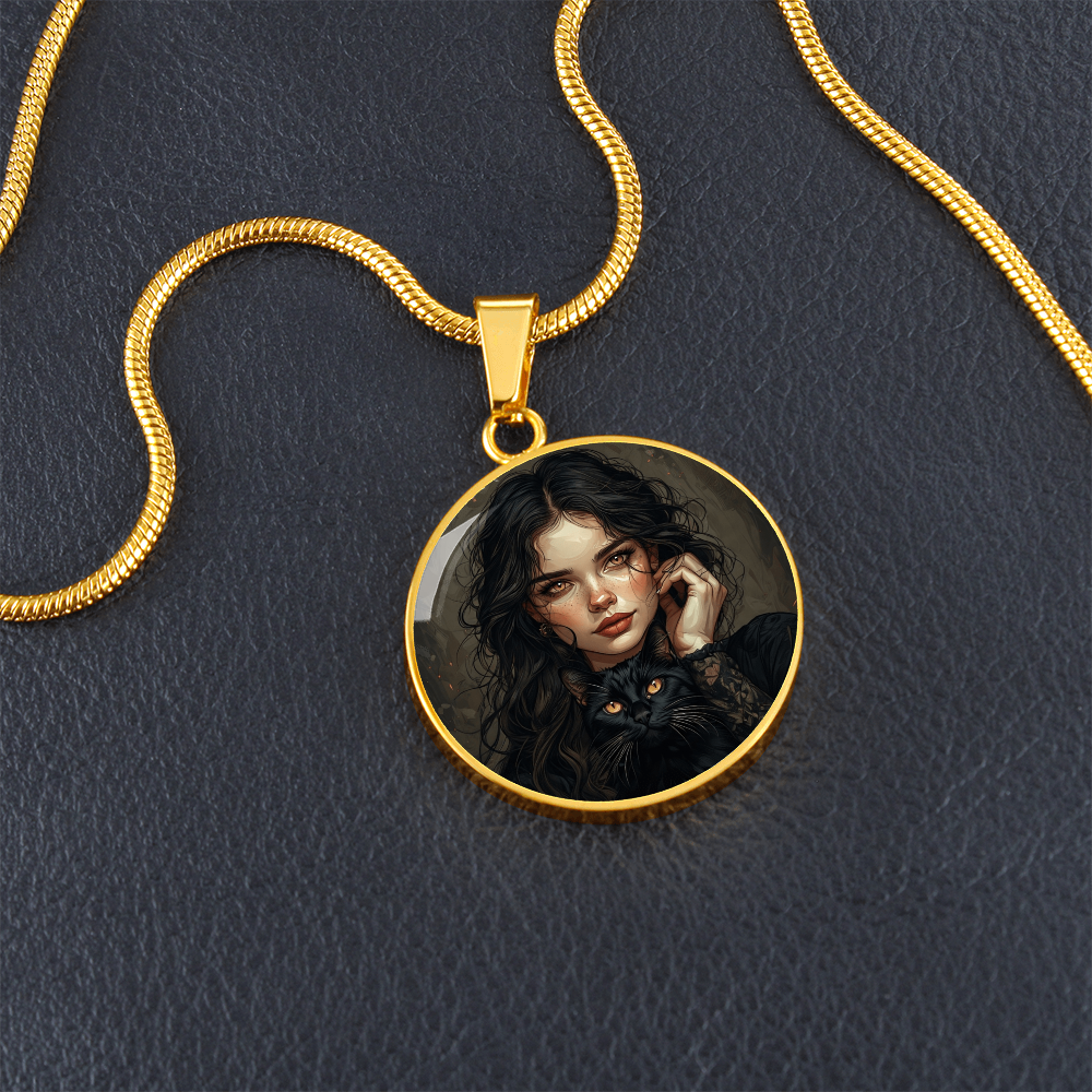 Amber Eyed Cat Lady & Cat Necklace