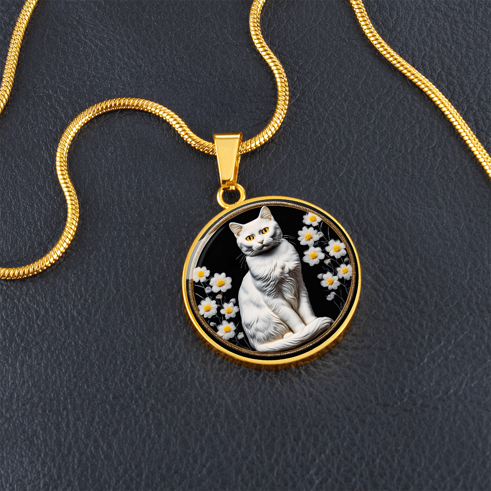 White Sitting Cat Cameo Necklace ShineOn Fulfillment