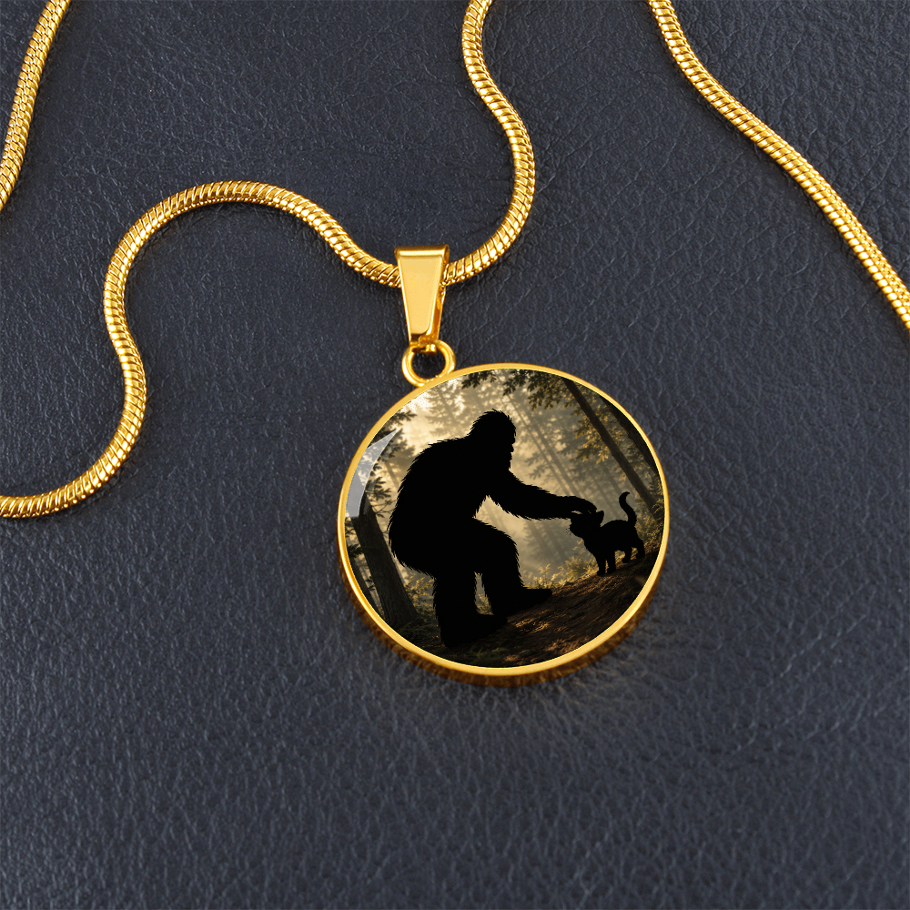 Bigfoot & Kitty Forest Circle Pendant Necklace