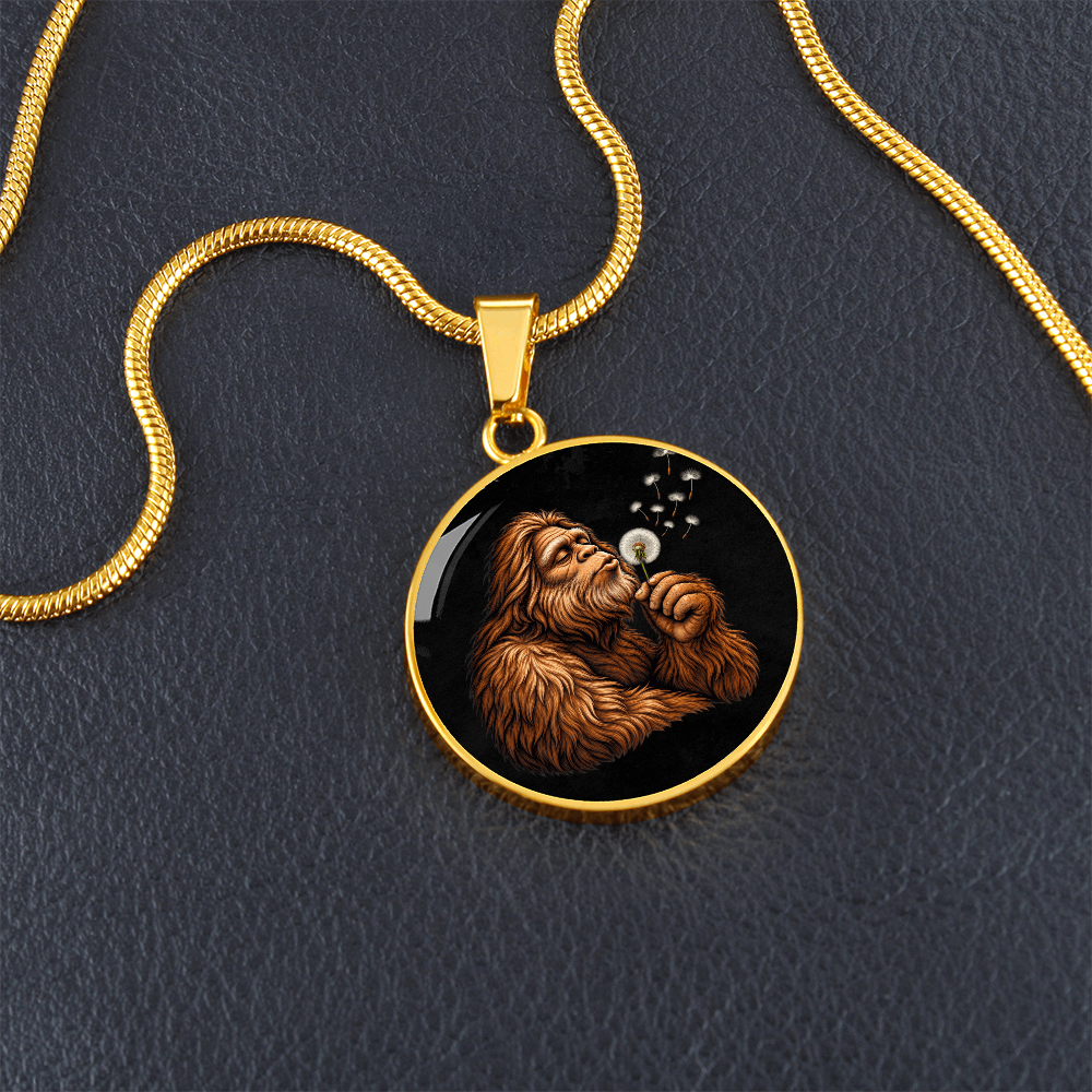 Bigfoot Dandelion Necklace – Sasquatch Blowing Wishes Pendant