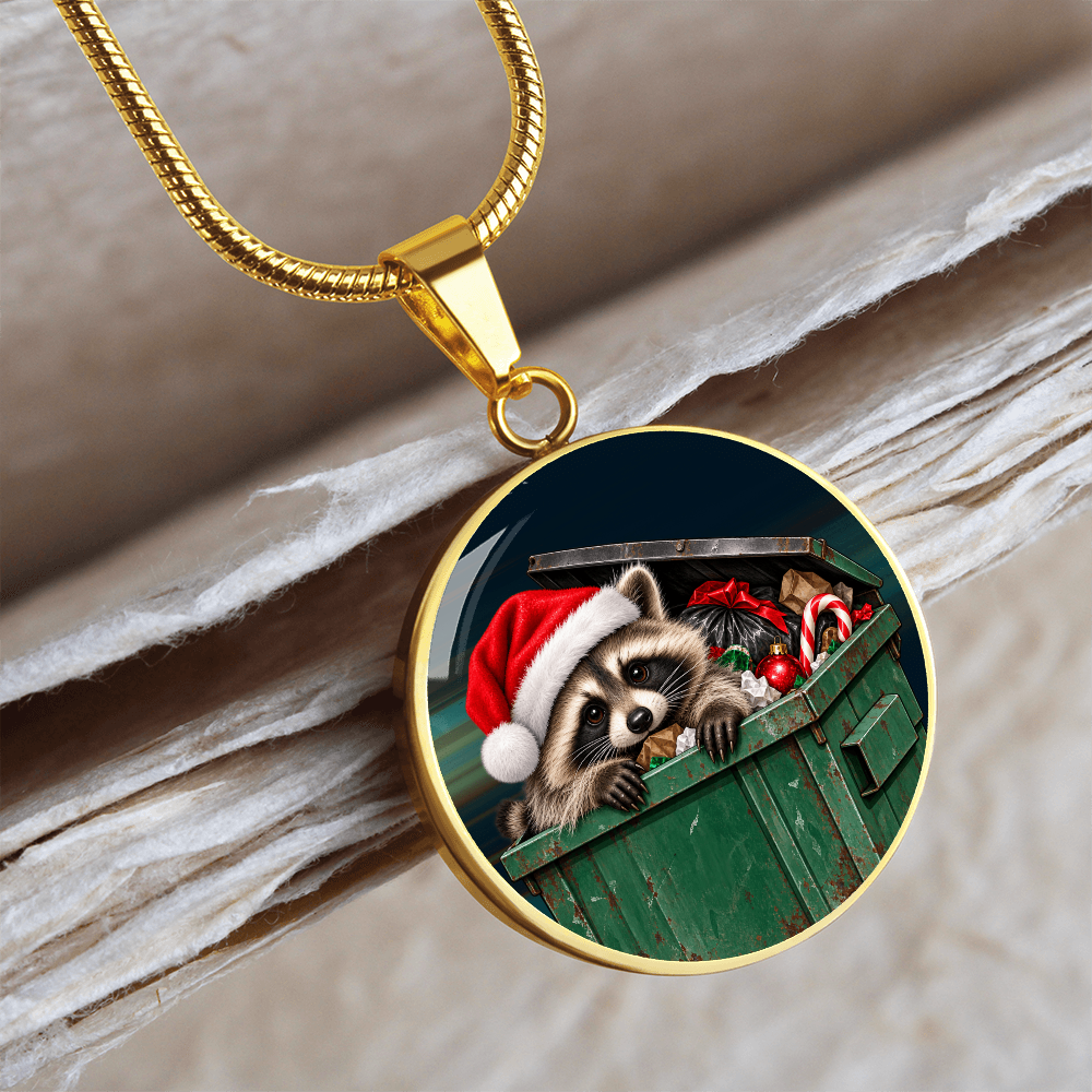Christmas Jimothy Raccoon Pendant Necklace | Funny Holiday Dumpster Raccoon Jewelry