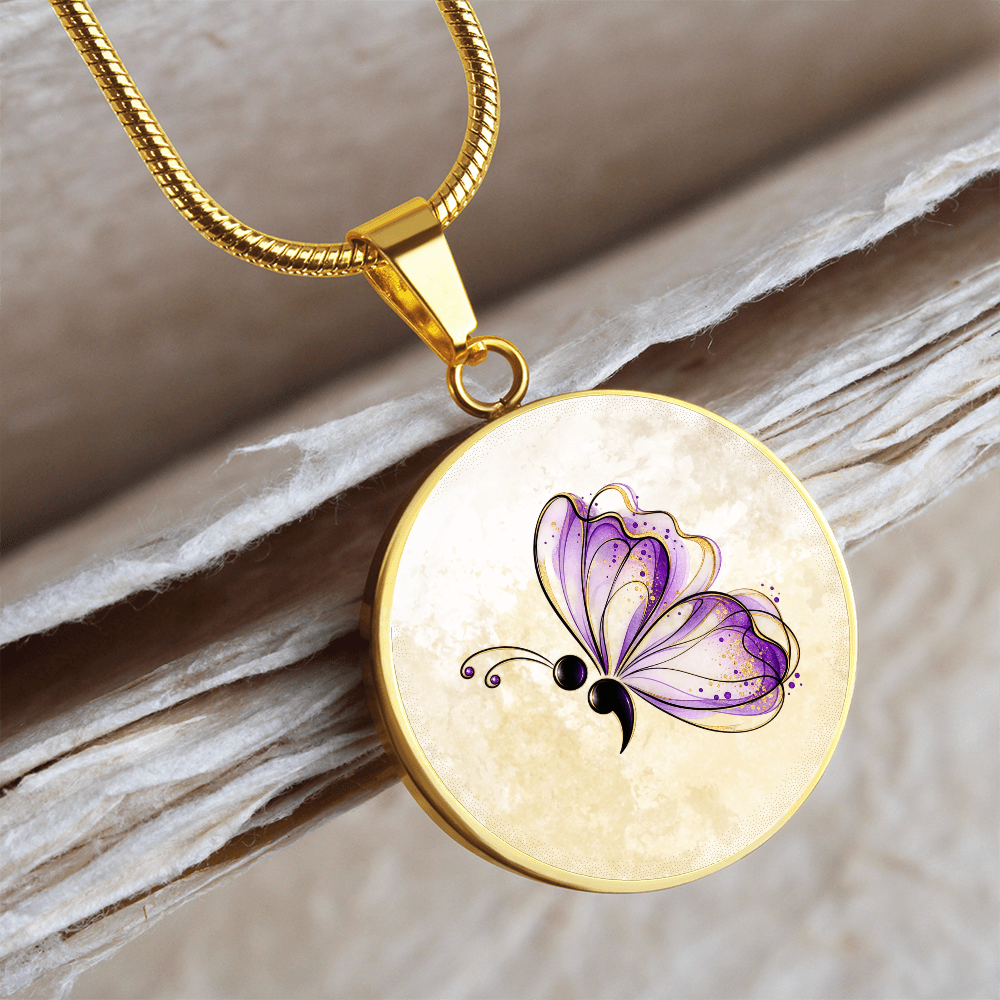 Semicolon Butterfly Necklace – Suicide Prevention Awareness & Hope Pendant