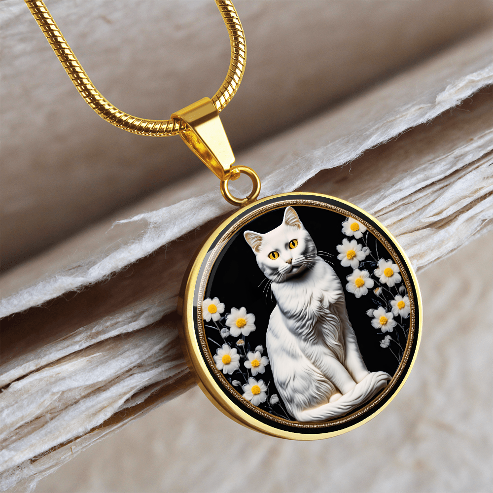 White Sitting Cat Cameo Necklace ShineOn Fulfillment