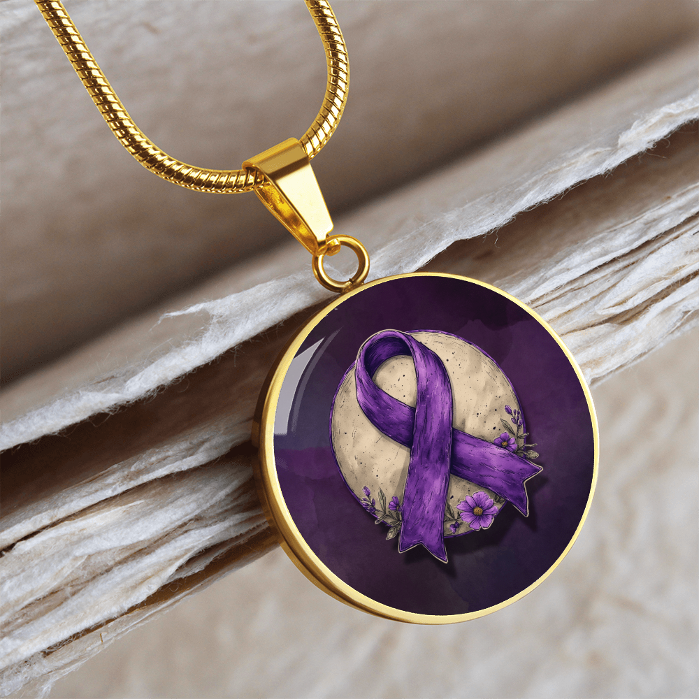 Purple Ribbon Illustration Pendant Necklace