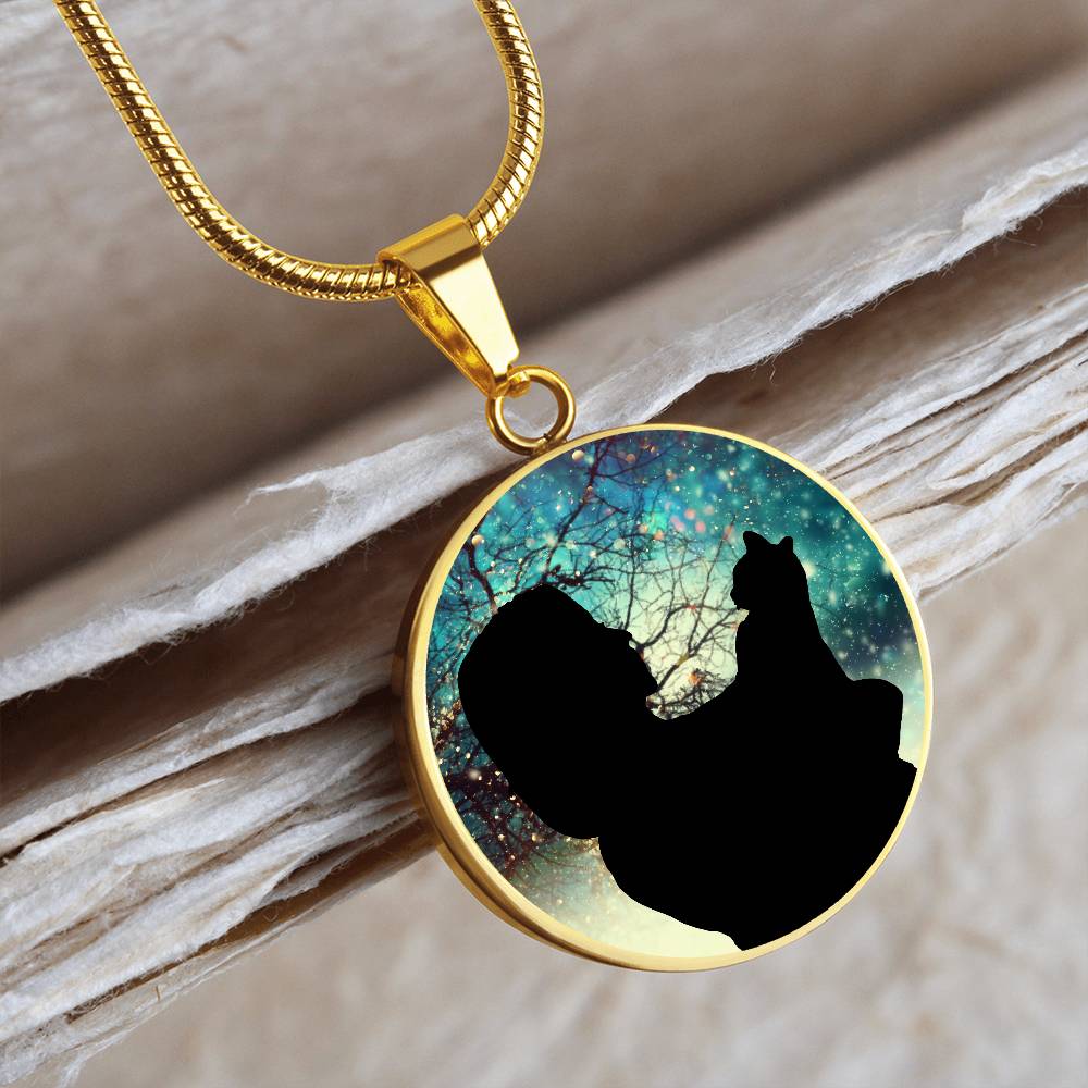 Photo depicting the ​Christmas Silhouette Cat Lady Necklace from EpiAl's Shop.