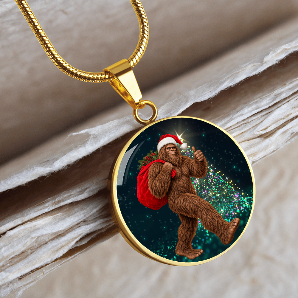 Christmas Bigfoot Necklace – Santa Sasquatch Holiday Pendant