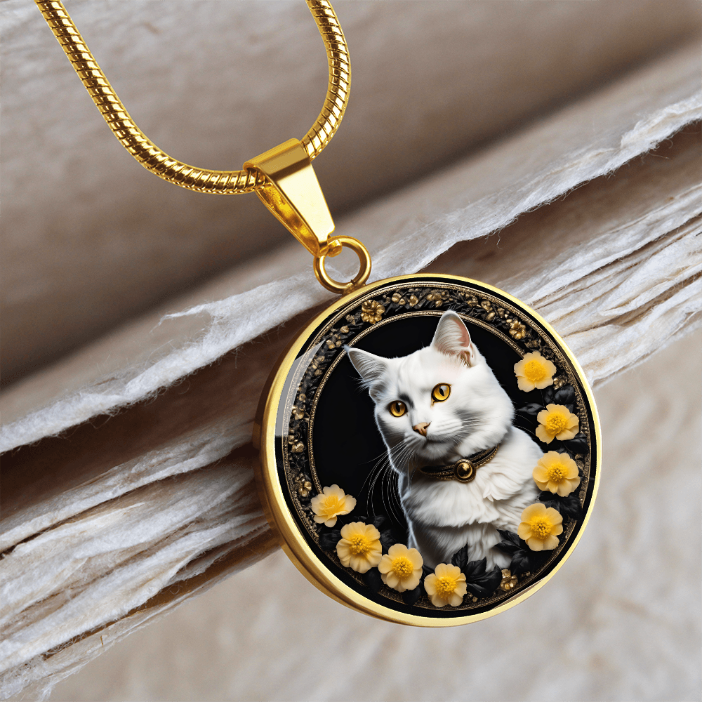 Flowery Yellow-Eyed Kitty Cameo Necklace ShineOn Fulfillment