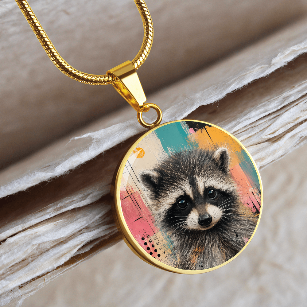 Jimothy Watercolor Raccoon Necklace: Whimsical Circle Pendant