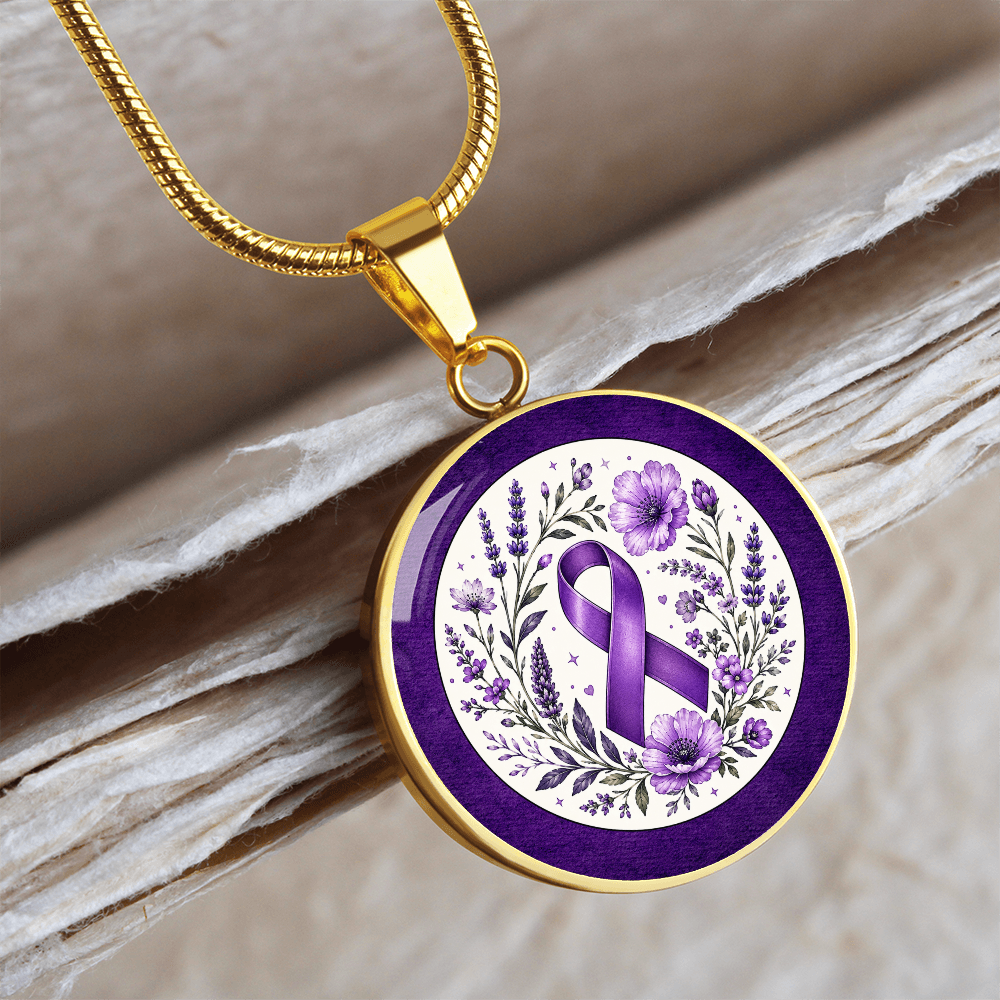 Purple Epilepsy Awareness Floral Ribbon Necklace