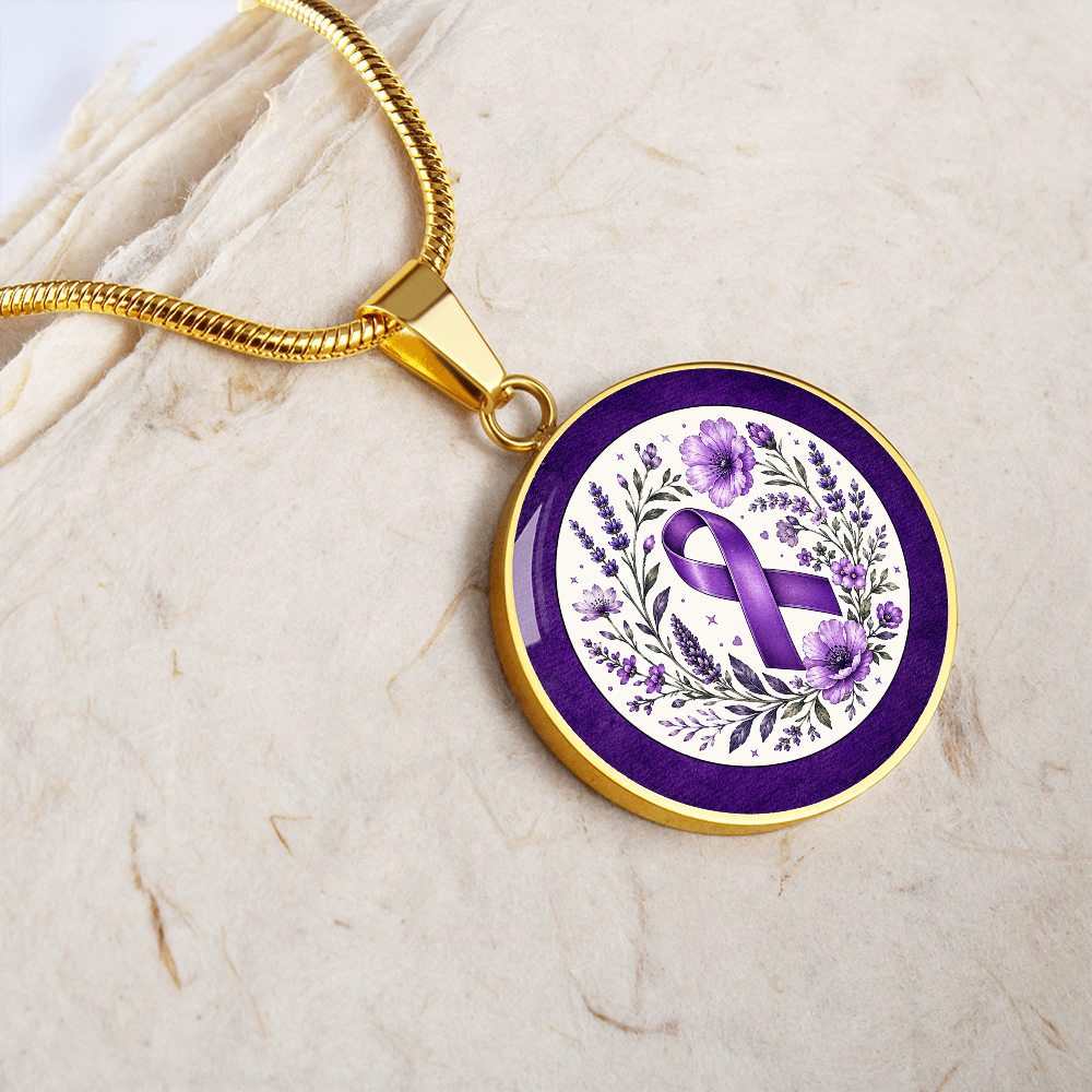 Purple Epilepsy Awareness Floral Ribbon Necklace