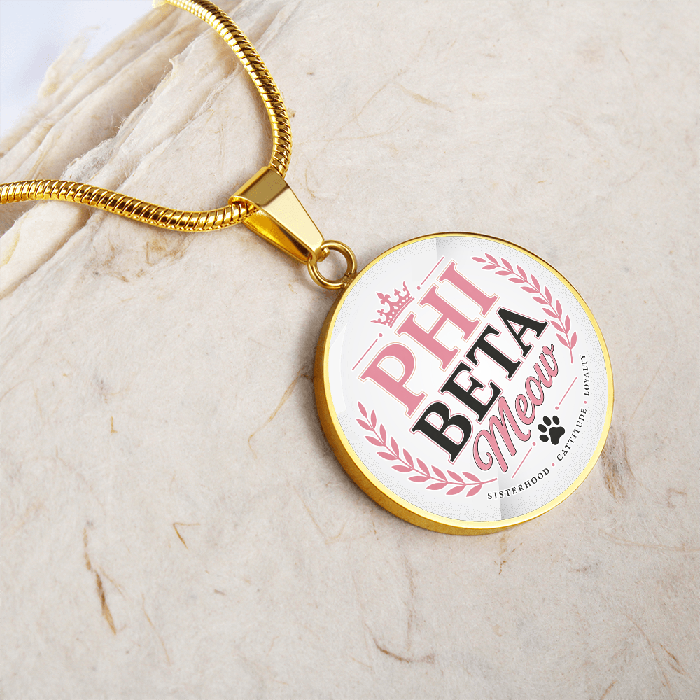 Phi Beta Meow Cat Lover Circle Pendant Necklace