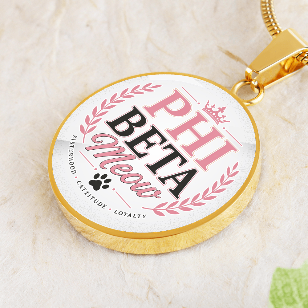 Phi Beta Meow Cat Lover Circle Pendant Necklace