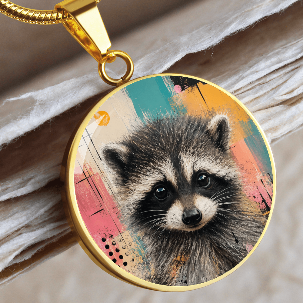 Jimothy Watercolor Raccoon Necklace: Whimsical Circle Pendant