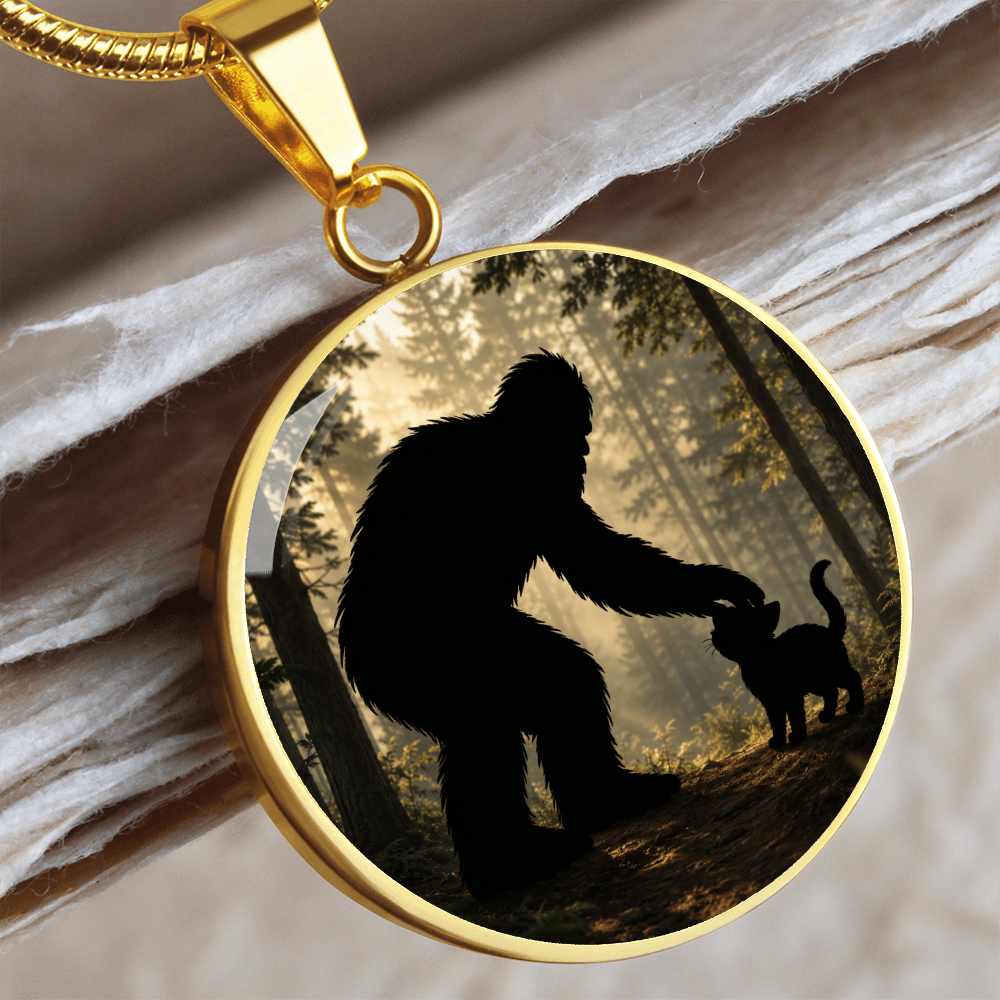 Bigfoot & Kitty Forest Circle Pendant Necklace