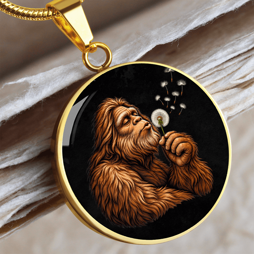 Bigfoot Dandelion Necklace – Sasquatch Blowing Wishes Pendant