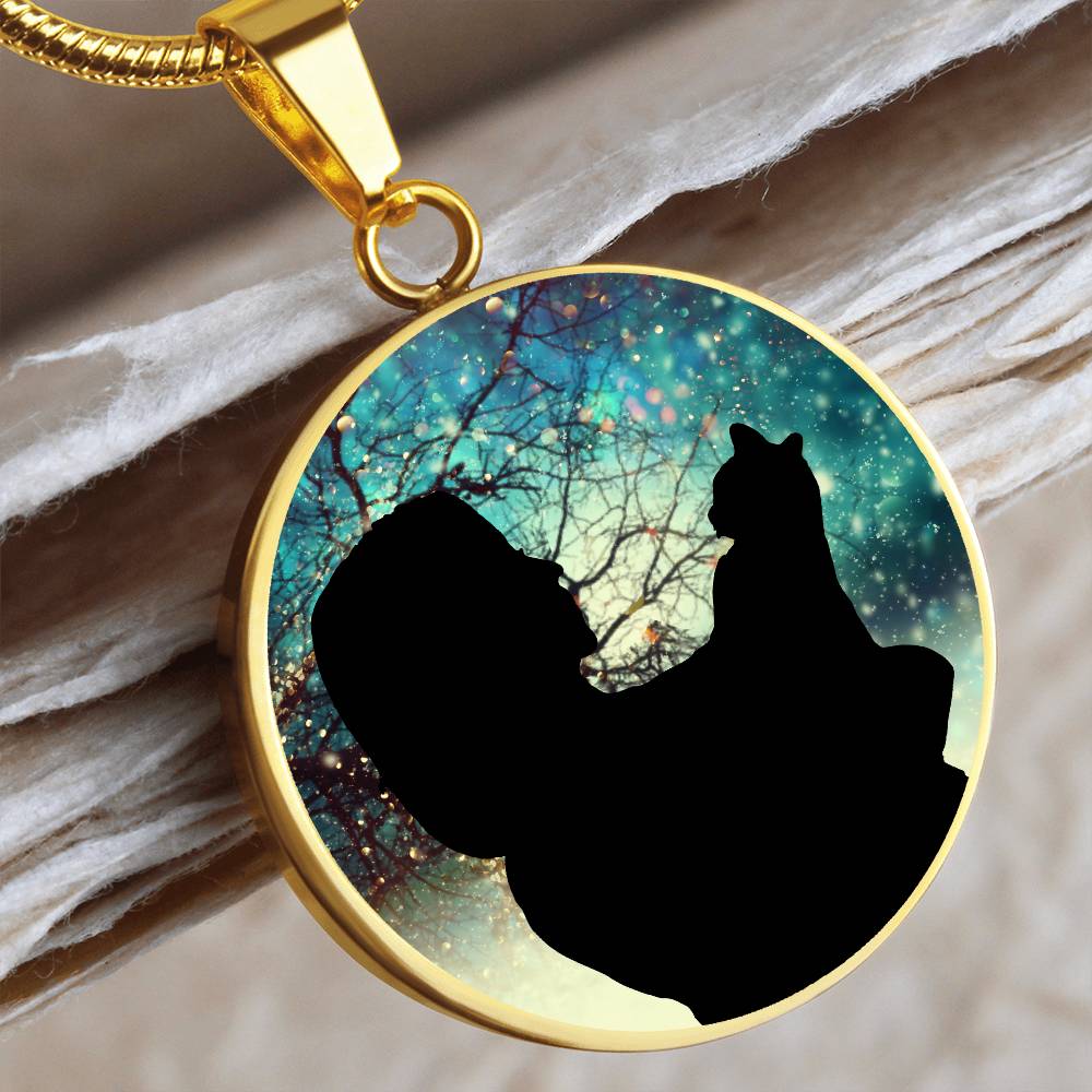 Photo depicting the ​Christmas Silhouette Cat Lady Necklace from EpiAl's Shop.