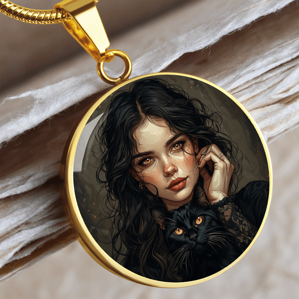 Amber Eyed Cat Lady & Cat Necklace
