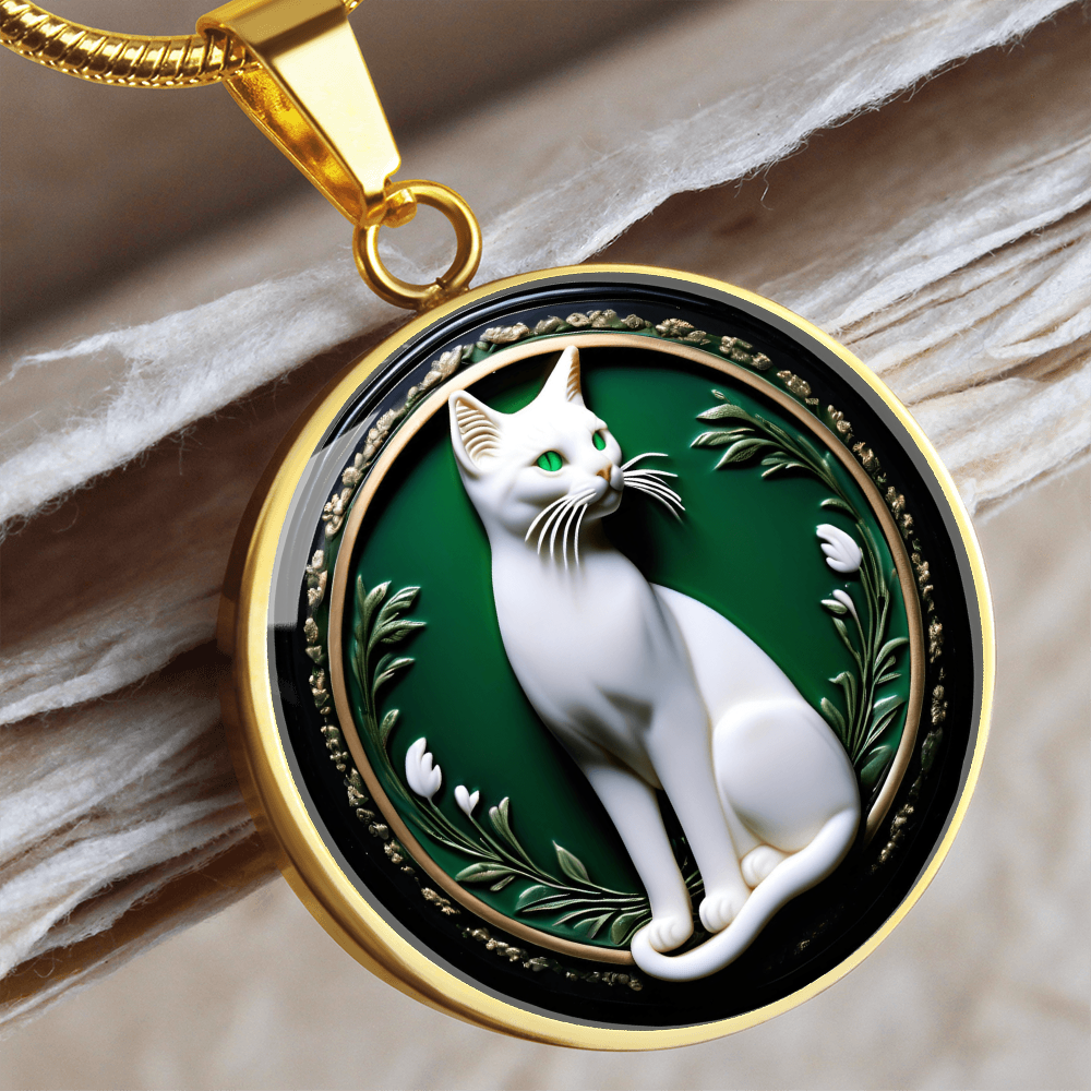 Elegant Green Eyed Cat Cameo Necklace ShineOn Fulfillment