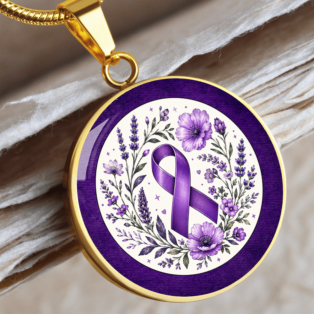 Purple Epilepsy Awareness Floral Ribbon Necklace