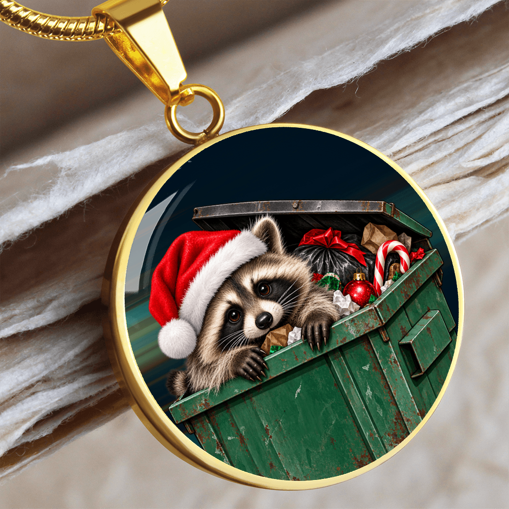 Christmas Jimothy Raccoon Pendant Necklace | Funny Holiday Dumpster Raccoon Jewelry
