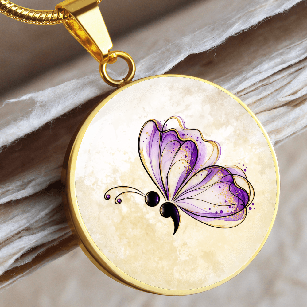Semicolon Butterfly Necklace – Suicide Prevention Awareness & Hope Pendant