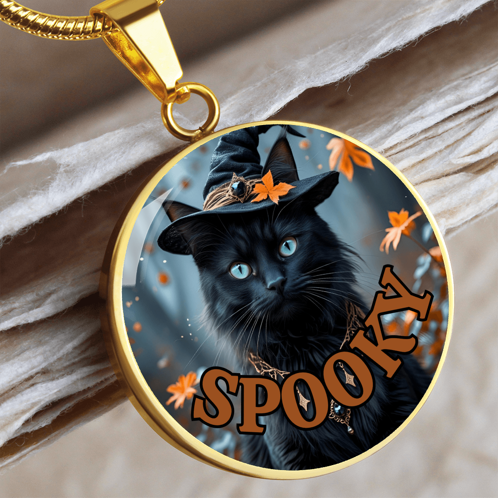 Spooky Witchy Cat Pendant Necklace for Halloween