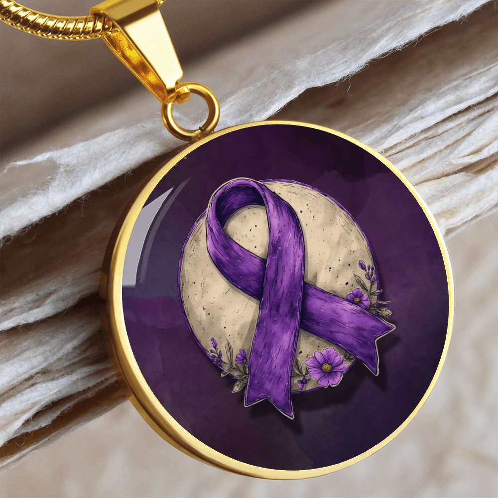 Purple Ribbon Illustration Pendant Necklace
