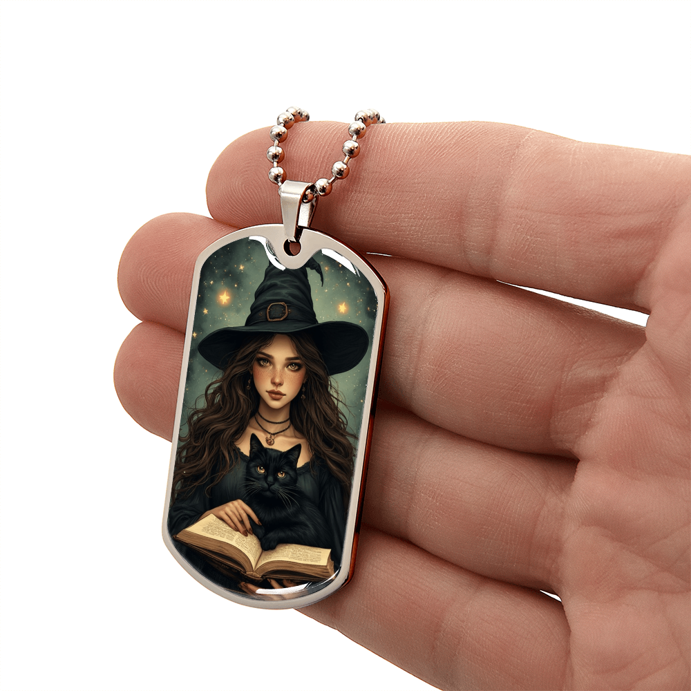 Spellbinding Witch with Black Cat Necklace