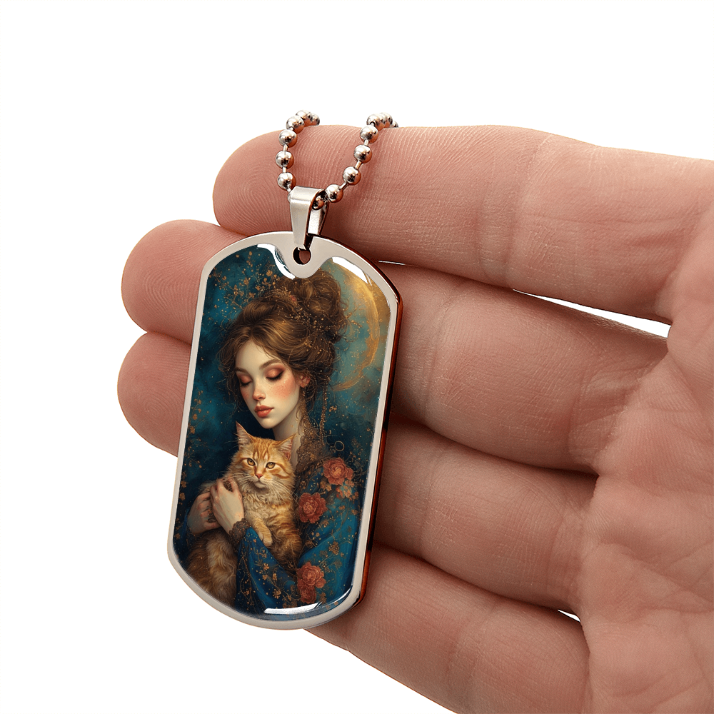 Beautiful Cat Lady with Roses Necklace