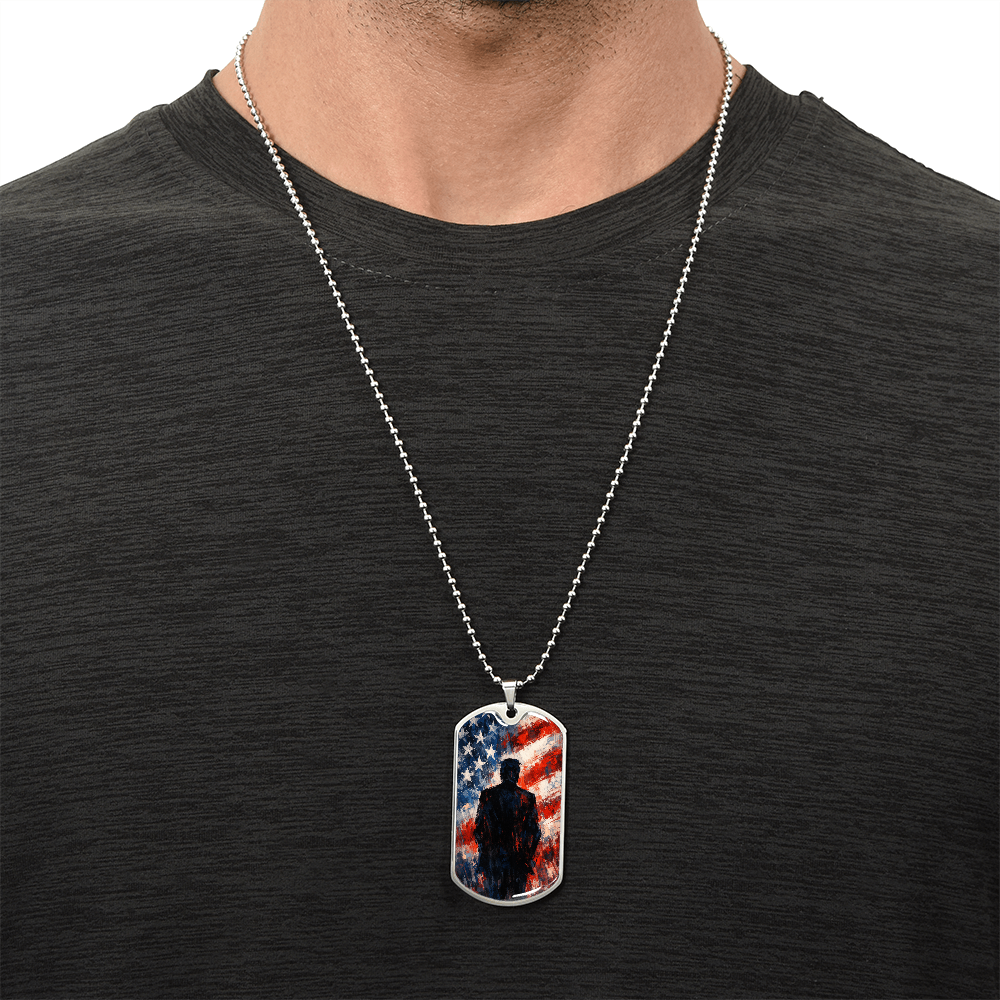 Abstract Americana Silhouette Dog Tag Necklace – Patriotic Statement Pendant