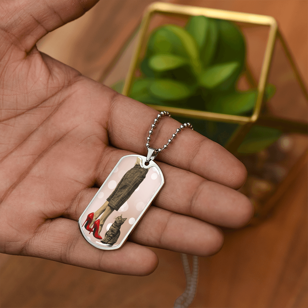 Red Shoe Cat Lady Dog Tag Necklace