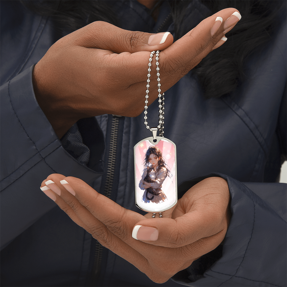 Anime Cat Lady Dog Tag Necklace