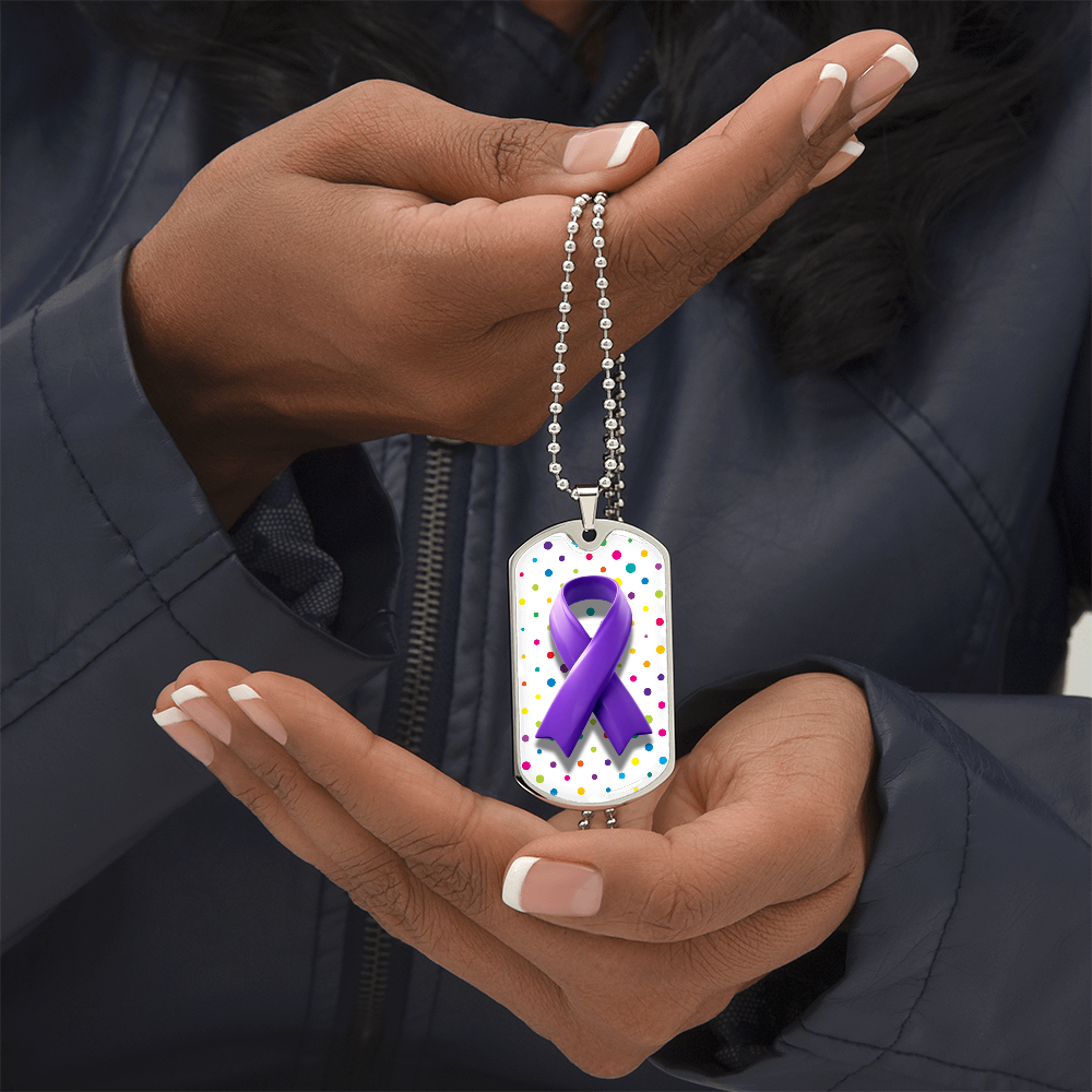 Bubble Ribbon on Polka Dots Epilepsy Awareness Necklace