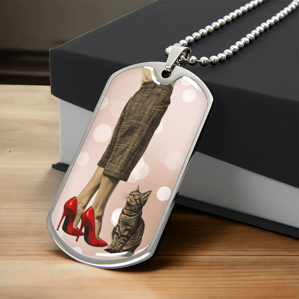 Red Shoe Cat Lady Dog Tag Necklace
