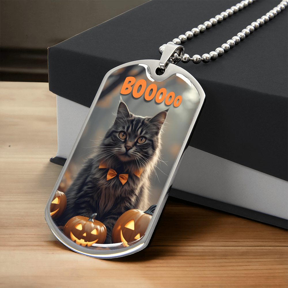 Boooo Kitty Halloween Dog Tag Necklace