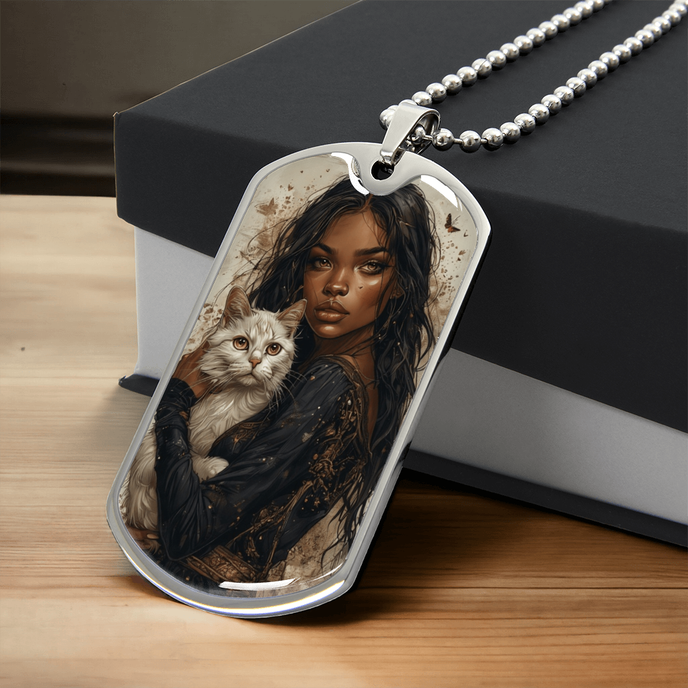 Beautiful Strong Cat Lady Dog Tag Pendant Necklace