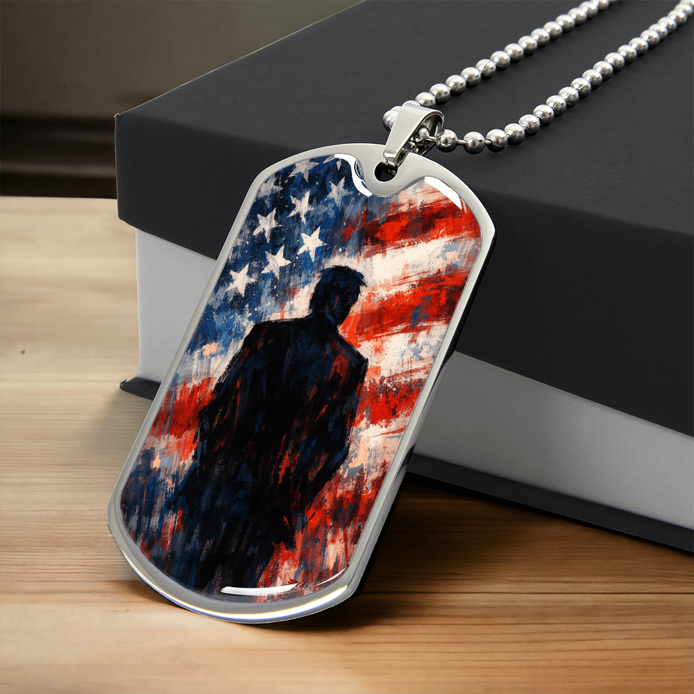Abstract Americana Silhouette Dog Tag Necklace – Patriotic Statement Pendant