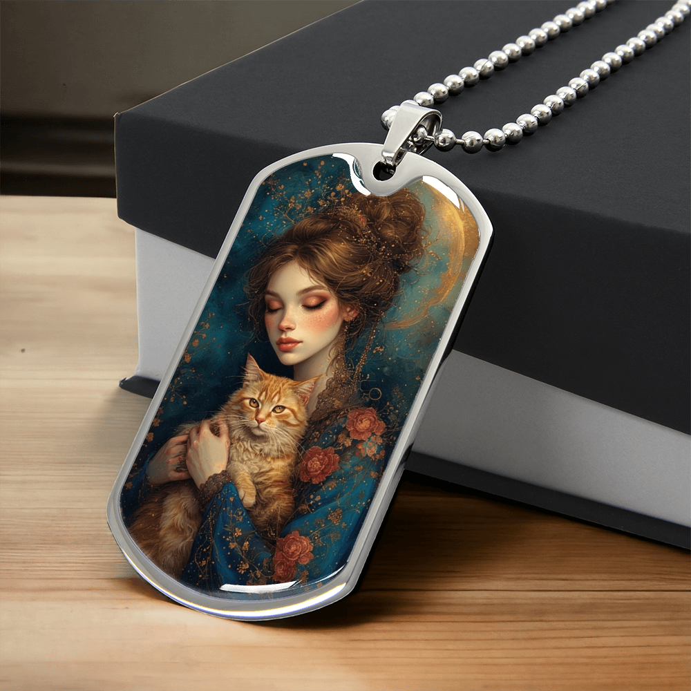 Beautiful Cat Lady with Roses Necklace