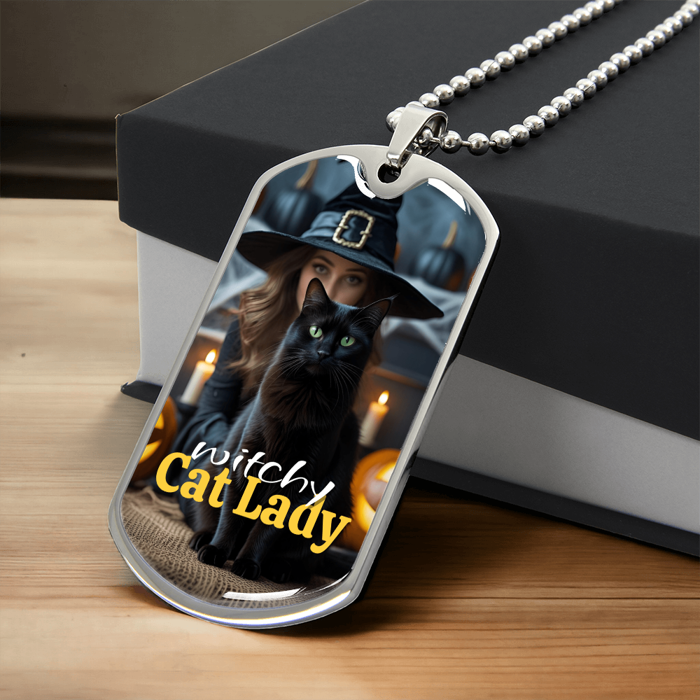 Witchy Cat Lady Dog Tag Necklace