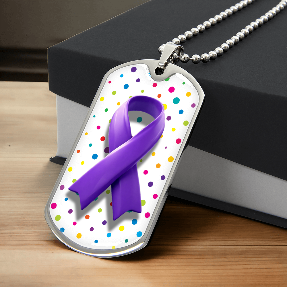 Bubble Ribbon on Polka Dots Epilepsy Awareness Necklace