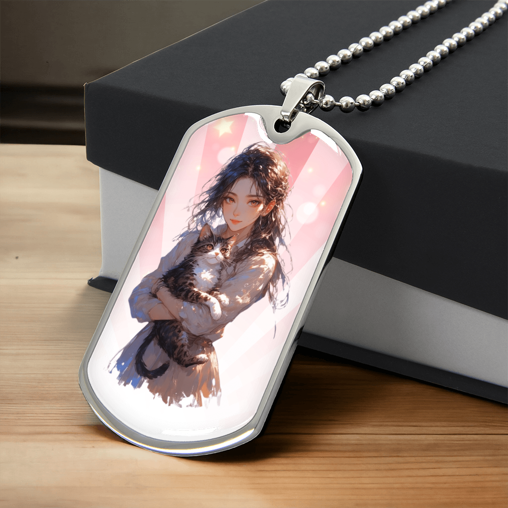 Anime Cat Lady Dog Tag Necklace