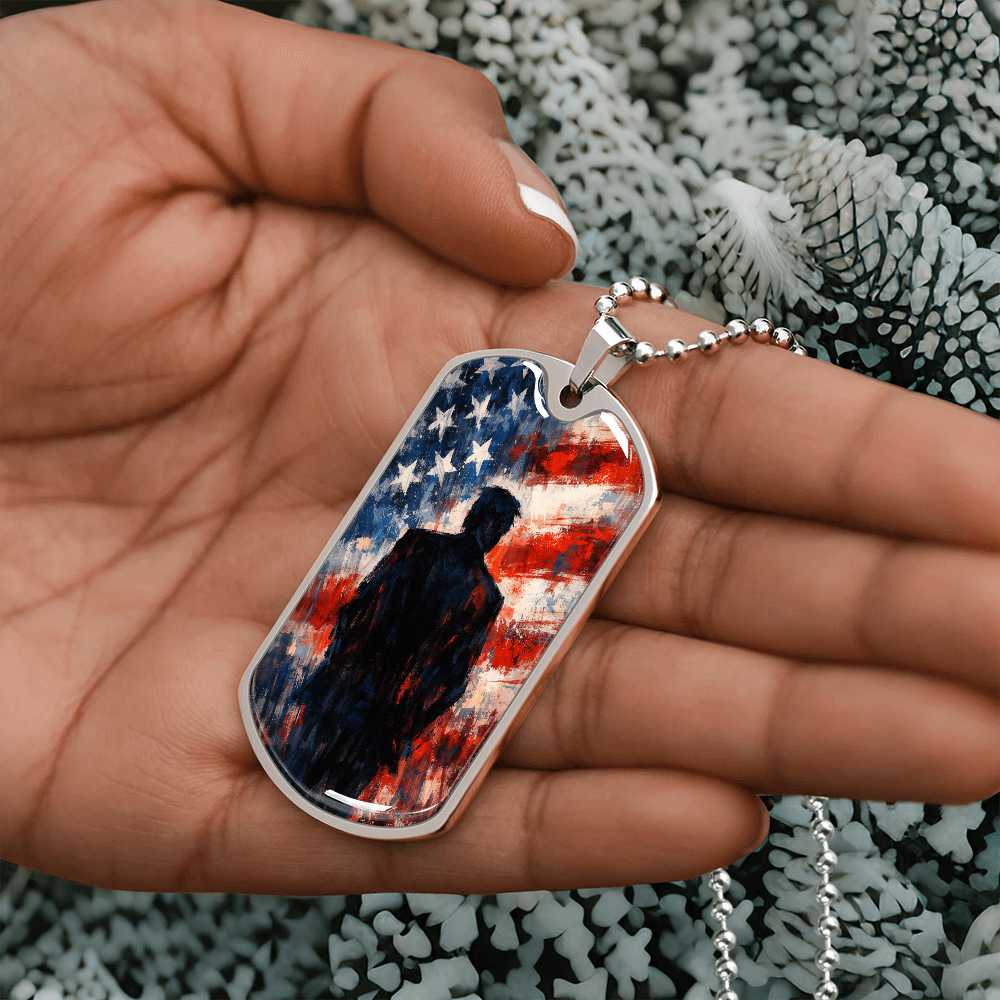 Abstract Americana Silhouette Dog Tag Necklace – Patriotic Statement Pendant