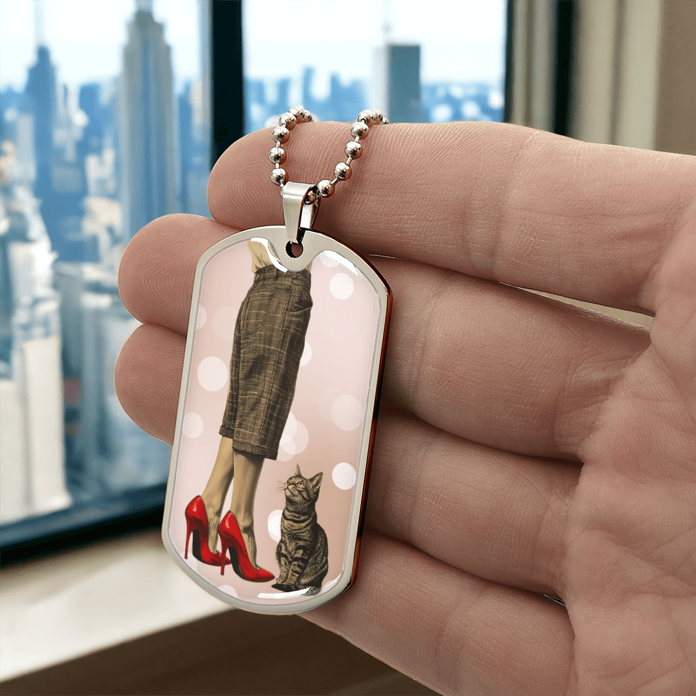Red Shoe Cat Lady Dog Tag Necklace