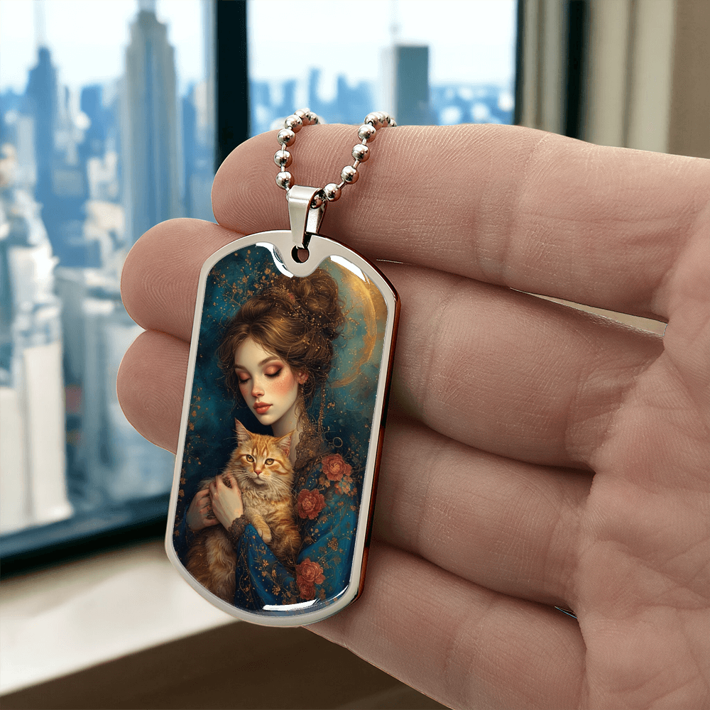 Beautiful Cat Lady with Roses Necklace